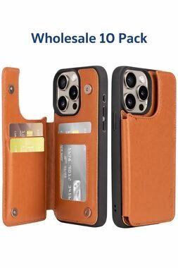 10x Magnetic Wallet Case Brown PU Leather Card Holder Stand Shockproof Arae 10pc